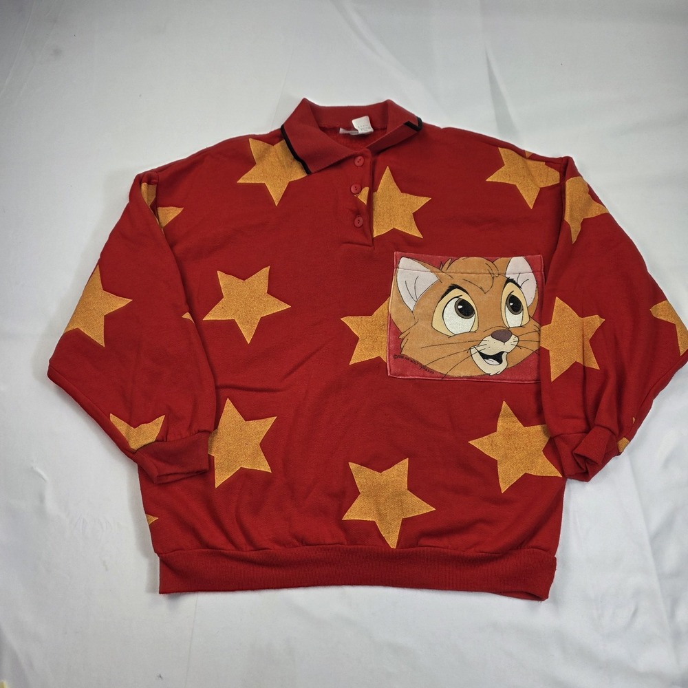 Vintage Disney Magic Sweatshirt Mens Medium Red Oliver Graphic Pullover 80s